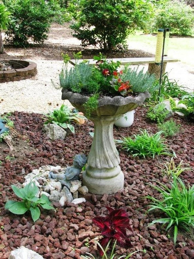 Colorful Blooms Stone Birdbath Garden