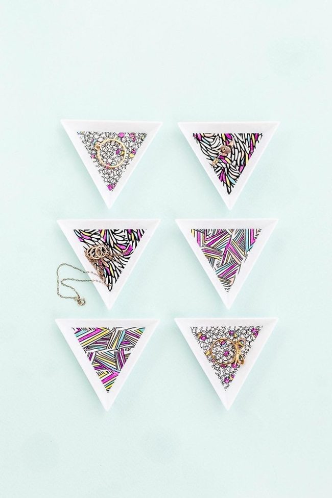 Geometric Ceramic Triangles, Pink And Yellow