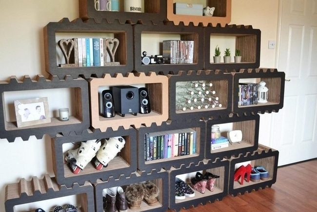Interlocking Dark Wood Puzzle Shelves