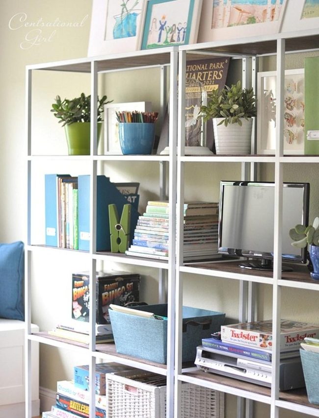 White Shelves, Blue Cushions, Books