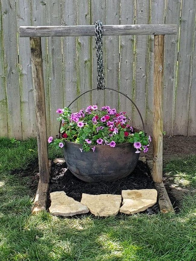 Chained Metal Basin Blooms