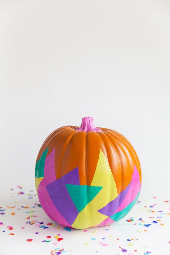 Geometric Pumpkin In Neon Triangles