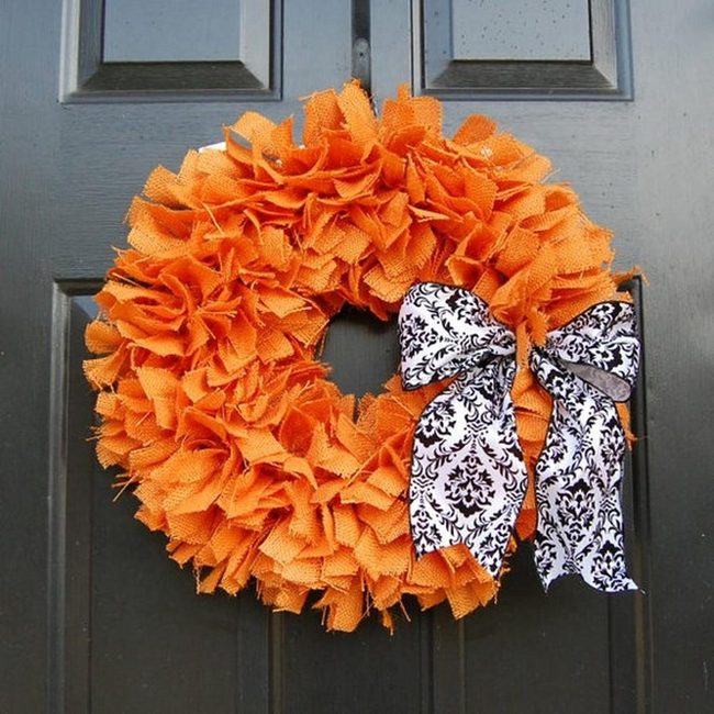 Orange Burlap Wreath Black Bow