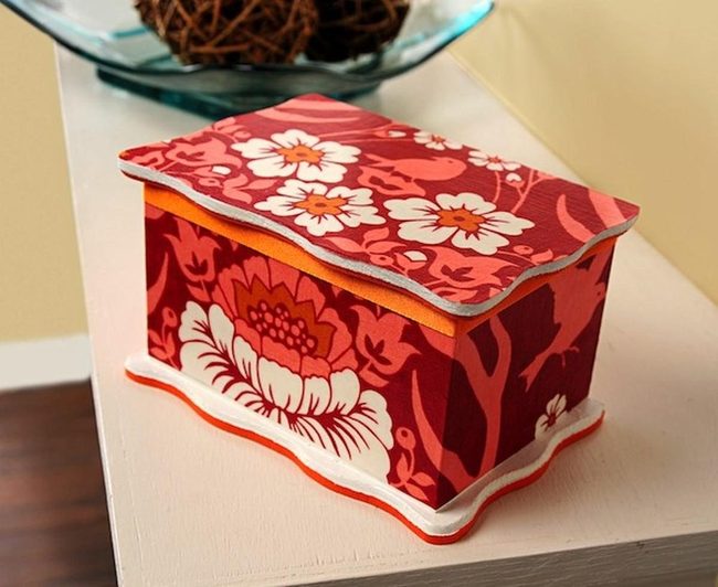 Red Fabric Boxes With Floral Patterns