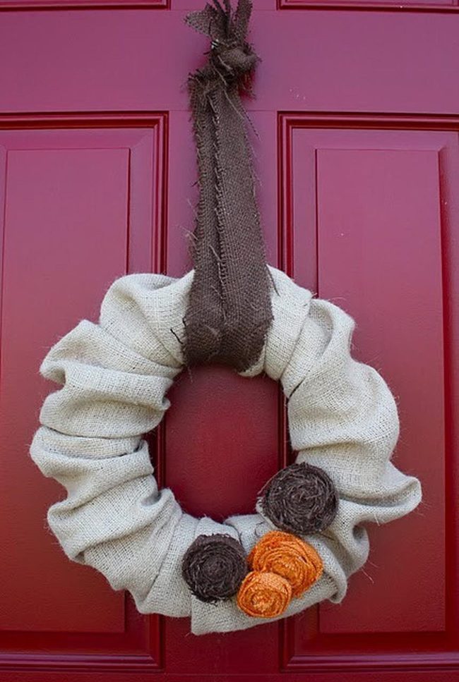 Deep Red Door Brown Burlap Wreath