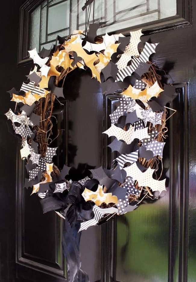 Black And Gold Bat Paper Wreath