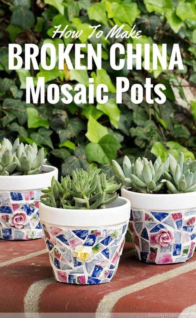 Colorful Broken China Garden Pots