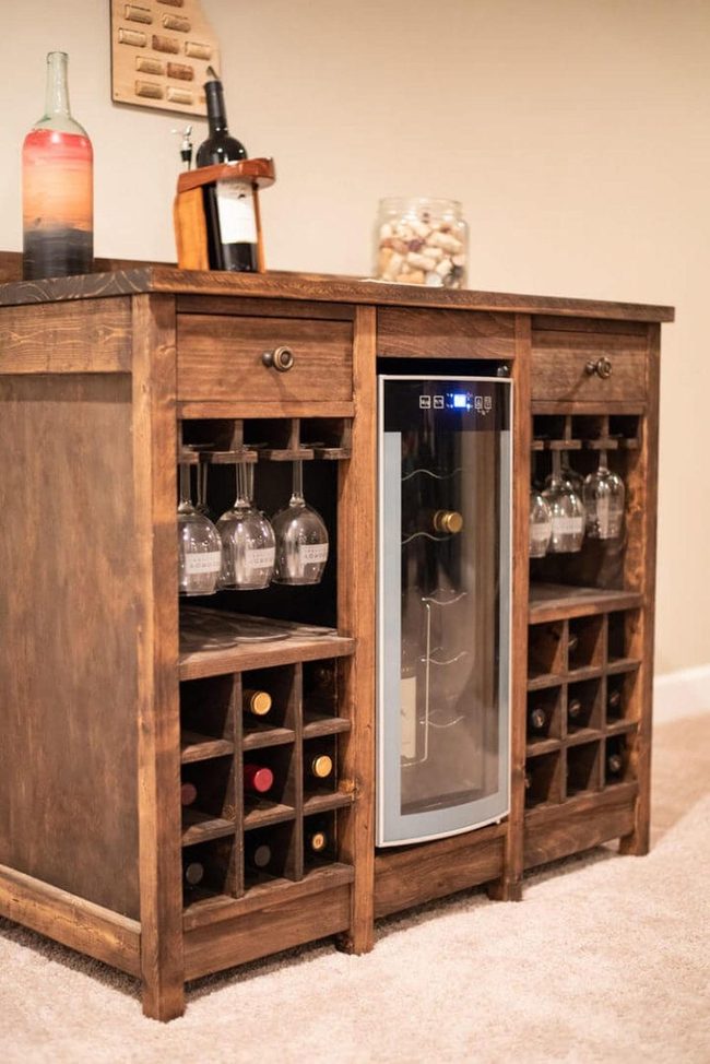 Dark Wood Wine Display With Cooling System