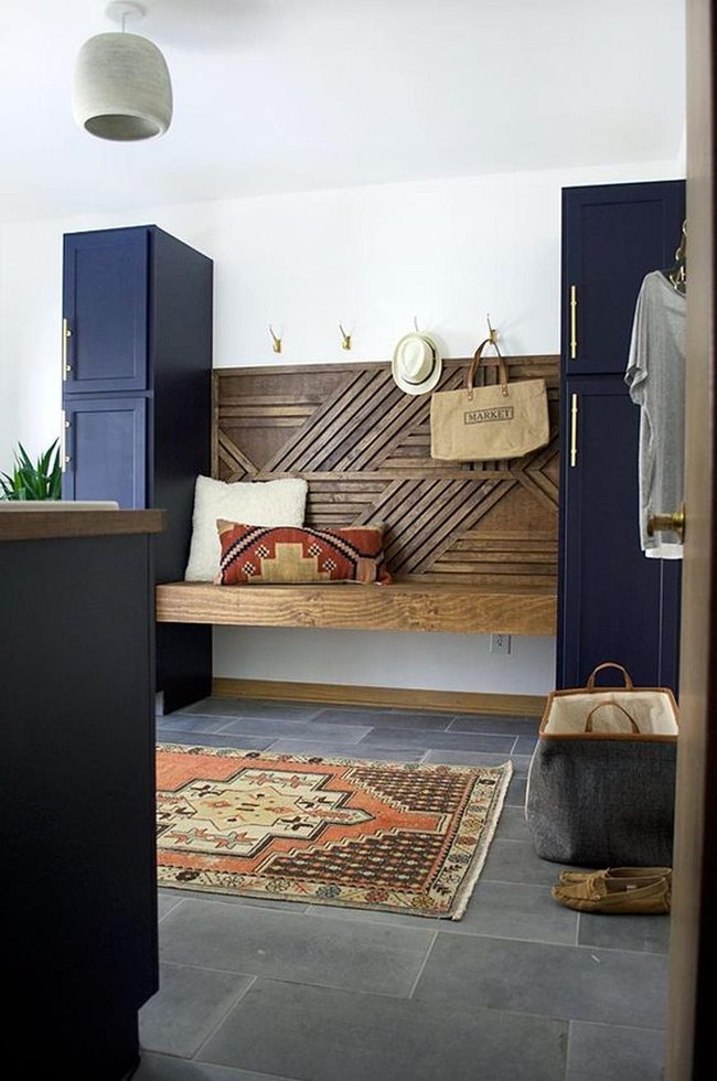 Deep Blue Benches With Geometric Patterns