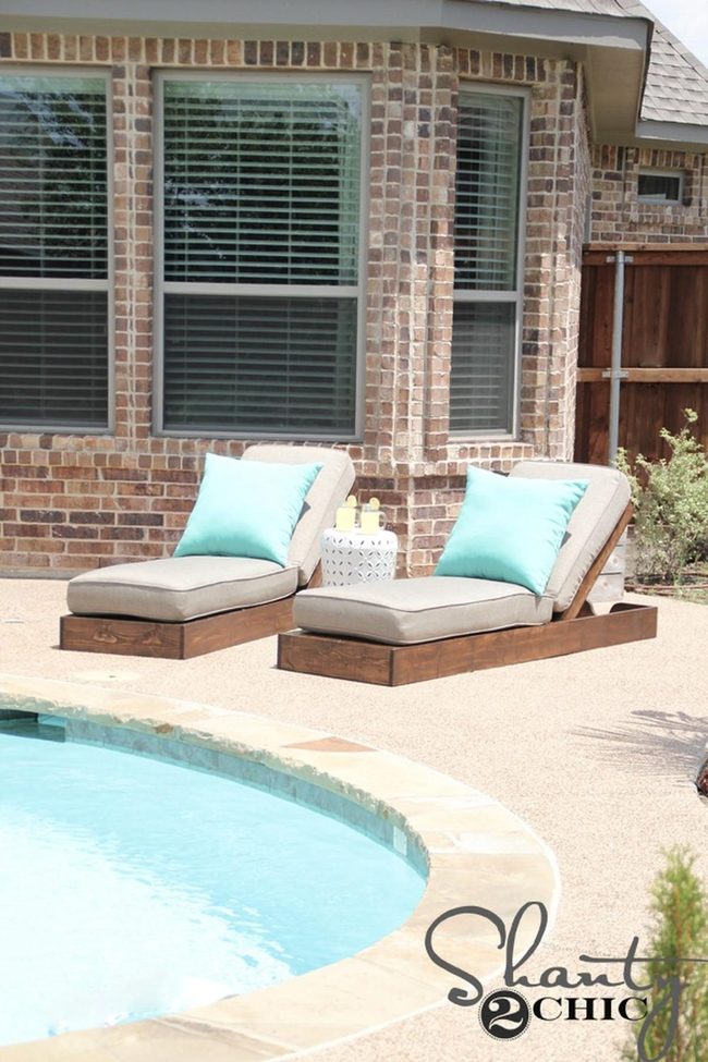 Blue Pool Lounge With Wooden Chairs