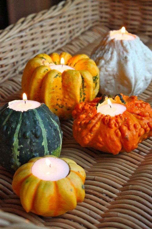 Autumn Gourds Golden Candlelight