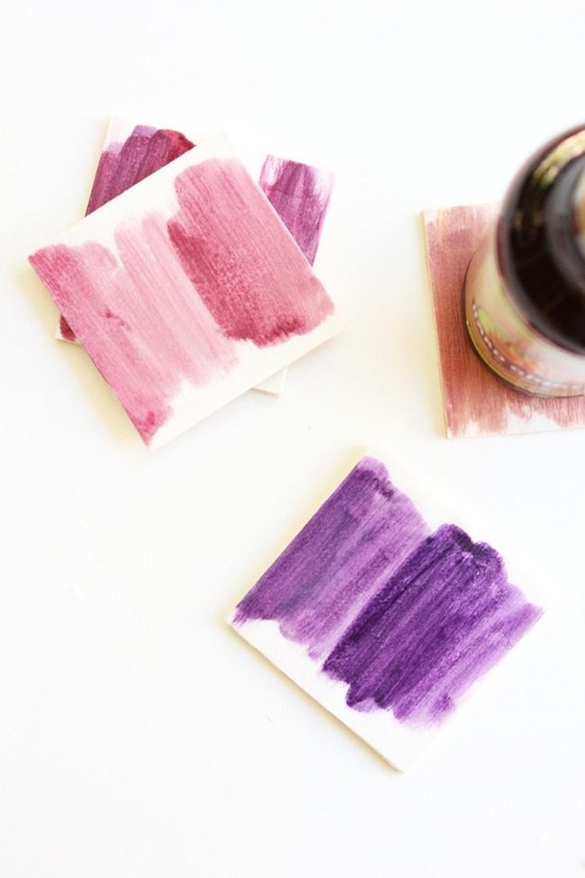 Pink And Purple Painted Ceramic Tiles