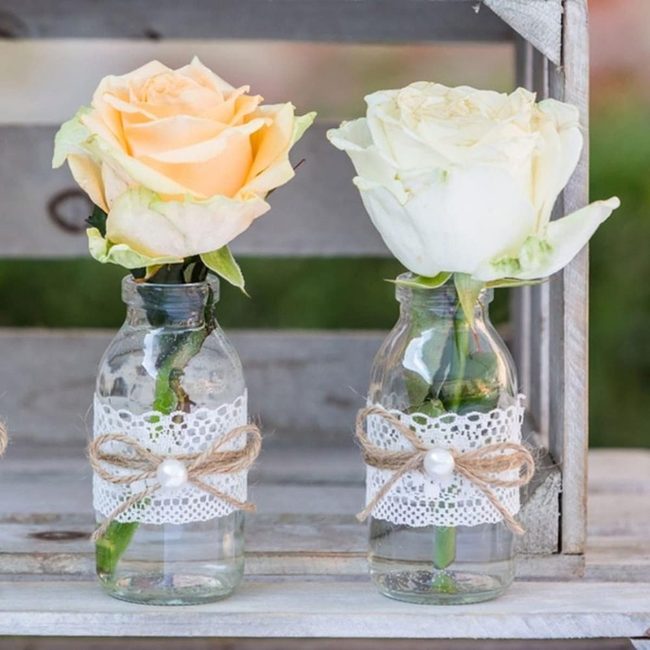 Lace Wrapped Bottle Florals