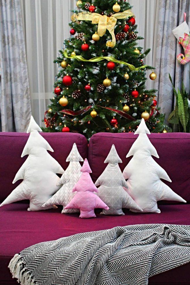 Green Tree Shaped Throw Pillows