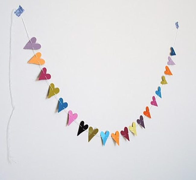 Colorful Paper Hearts On String