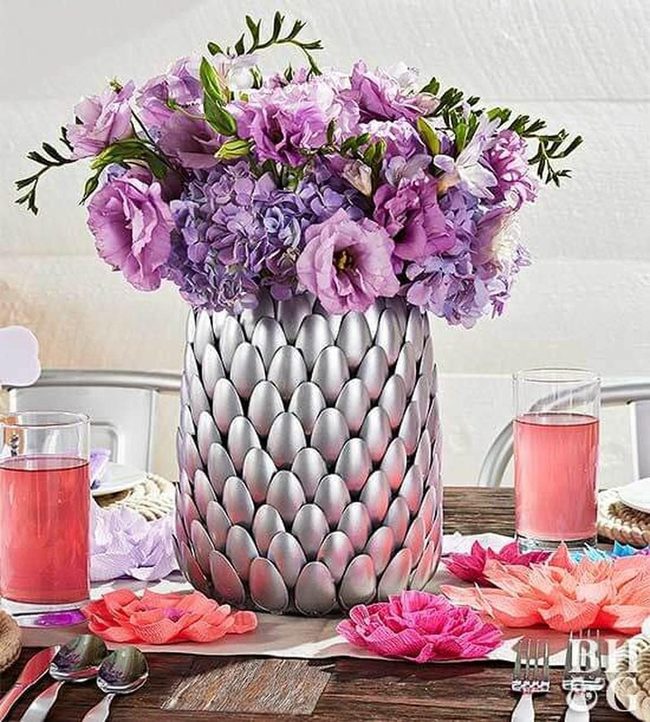 Lavender Pink Florals With Metallic Vases