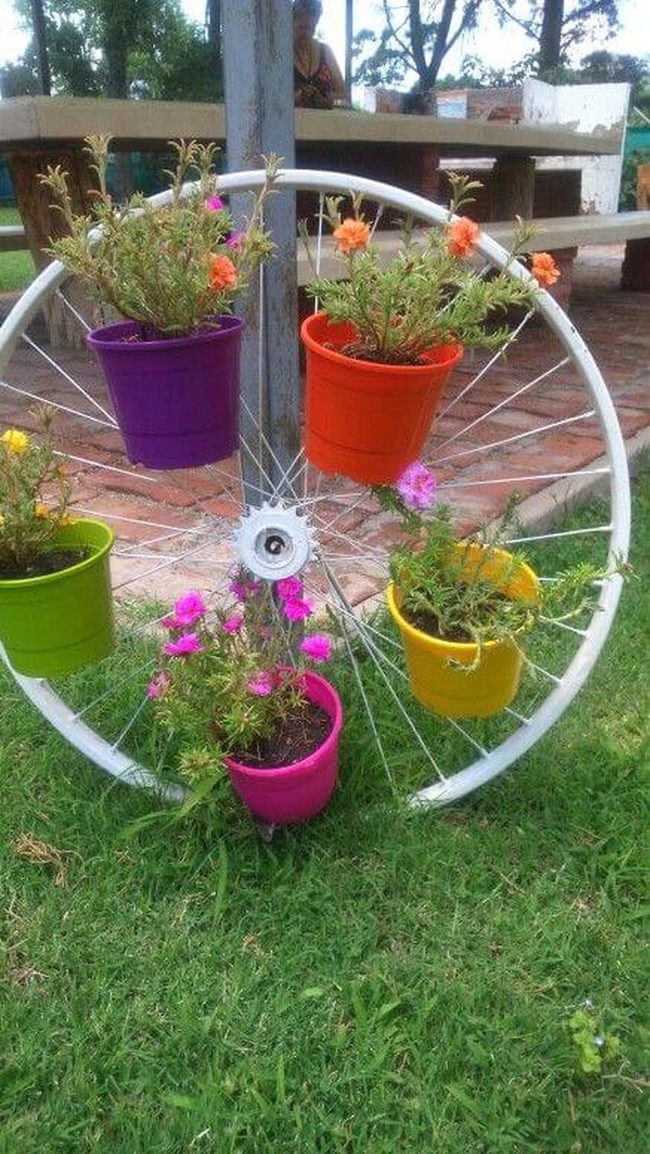 Bicycle Wheel Rainbow Planter