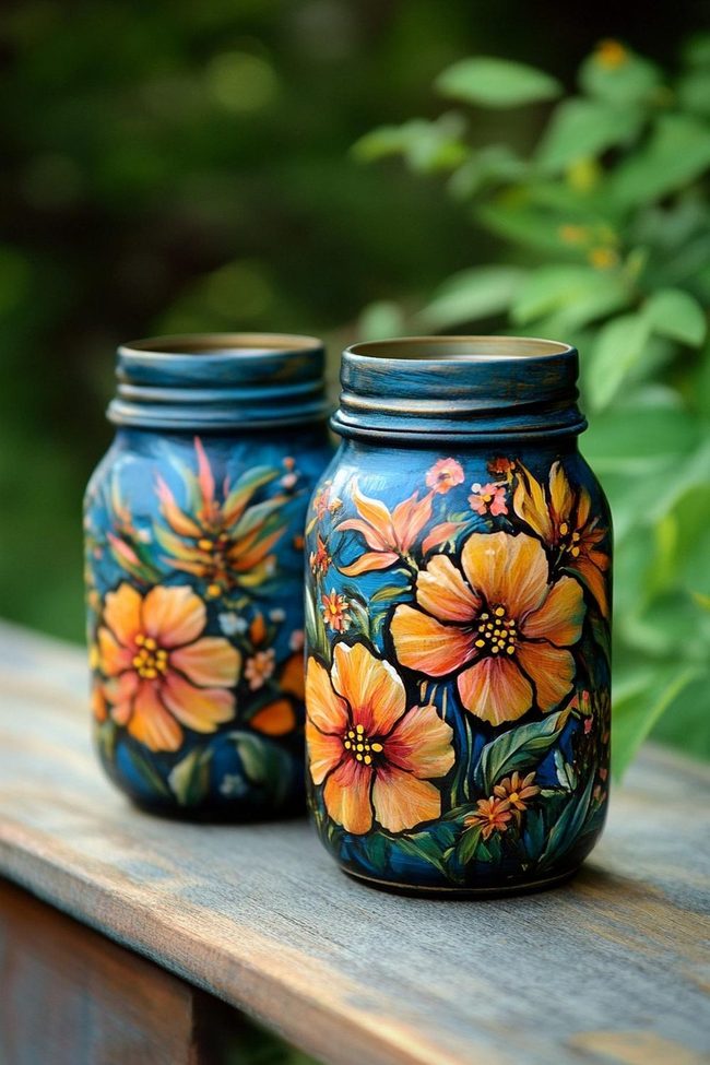 Colorful Painted Glass Jar Collection