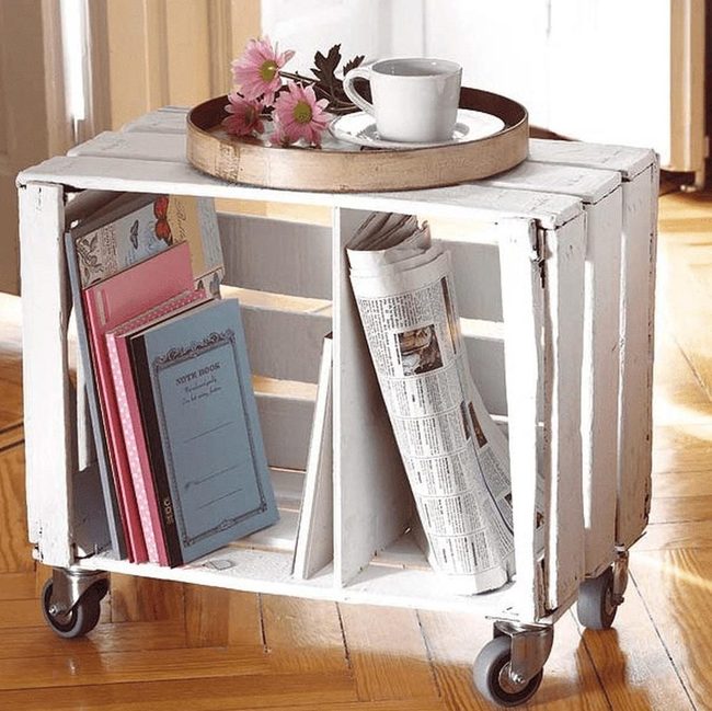 White Crate Pink Flowers Rolling