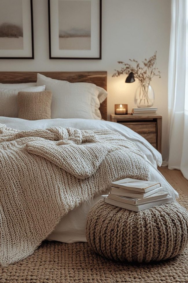 Knitted Throws With Woven Baskets