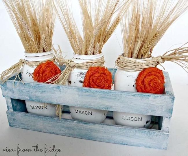 Turquoise Crate With White Mason Jars