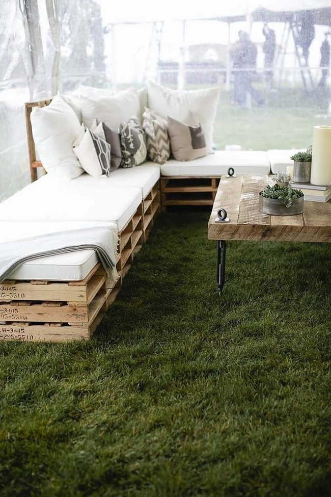 Stacked Pallet Lounge With Bold Pillows