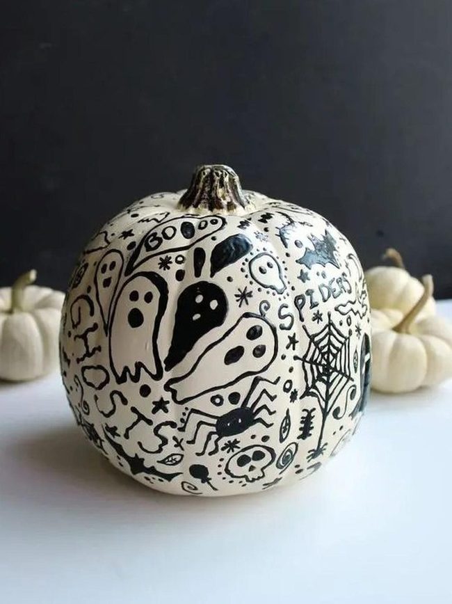 White Pumpkin Black Ghost Doodles