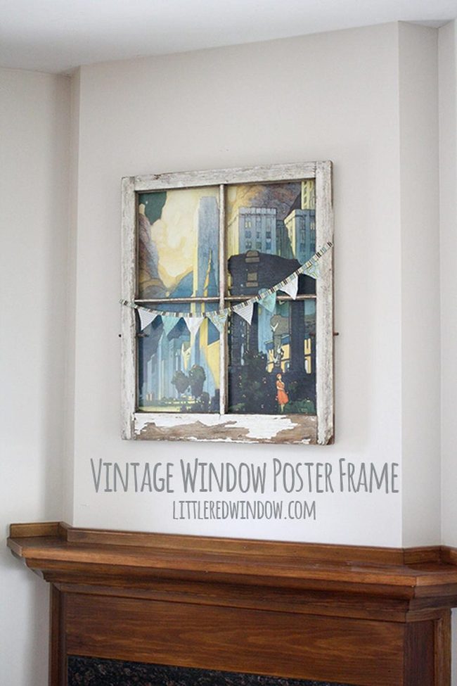 Weathered Window Frame Wooden Mantel