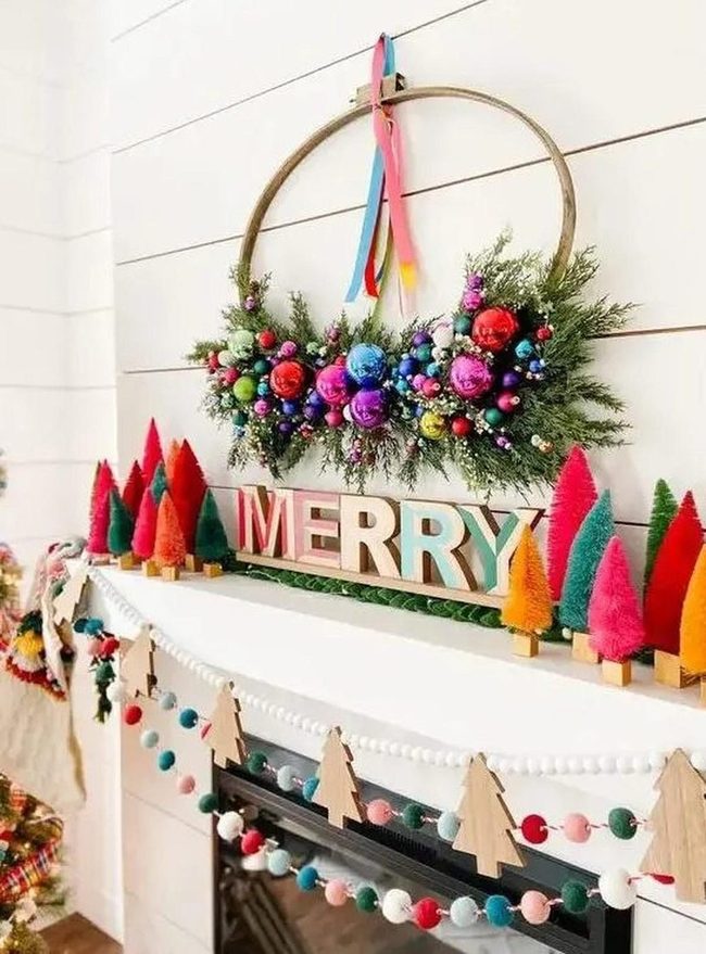 Merry Letters With Colorful Trees