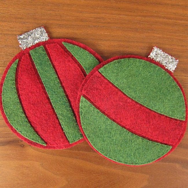 Striped Felt Ornaments Silver Shimmer