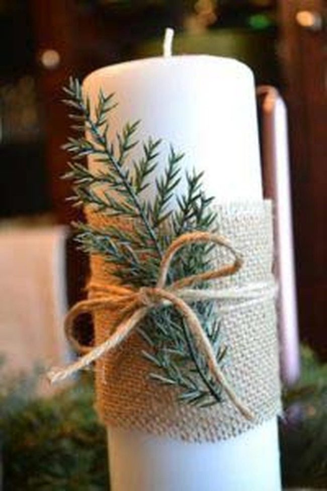 Burlap Candles With Fresh Evergreen