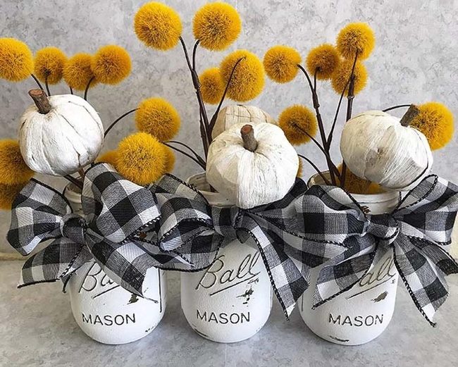 Black Plaid Jars With Autumn Florals