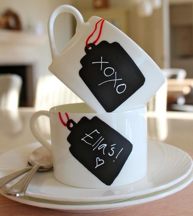 White Ceramic Mugs, Red Gift Tags