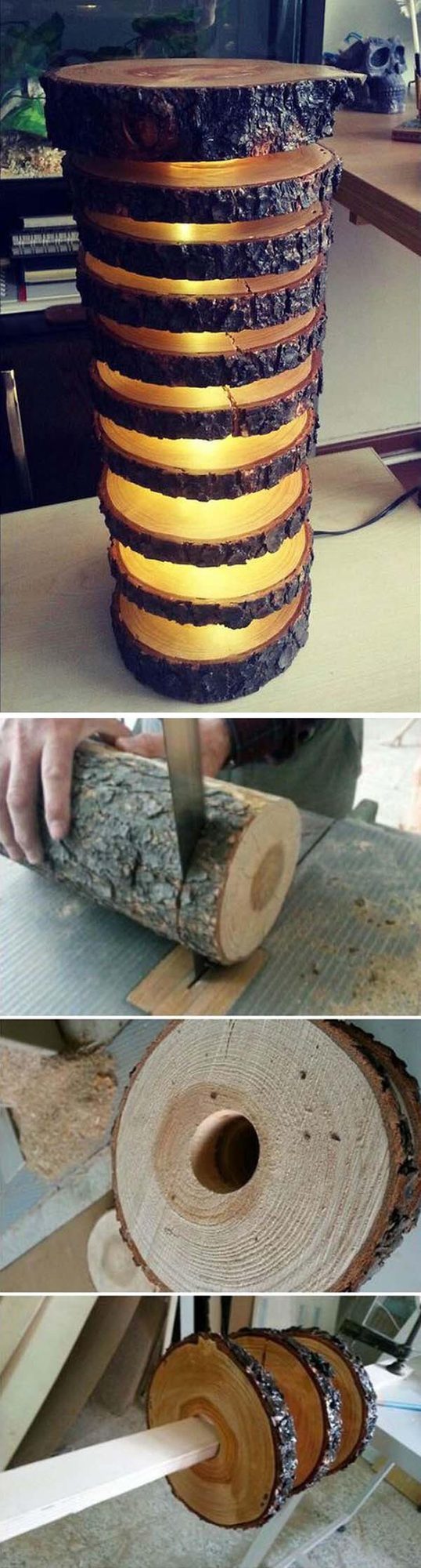Yellow Led Wood Slice Lamp