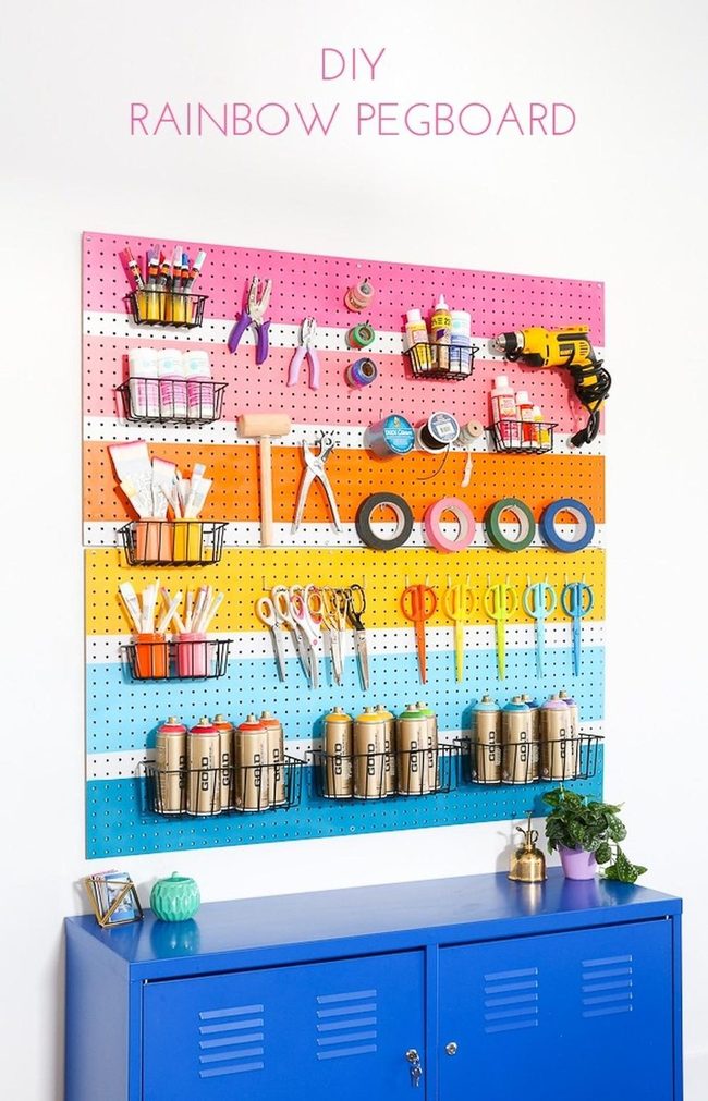 Striped Pegboard Craft Command Center