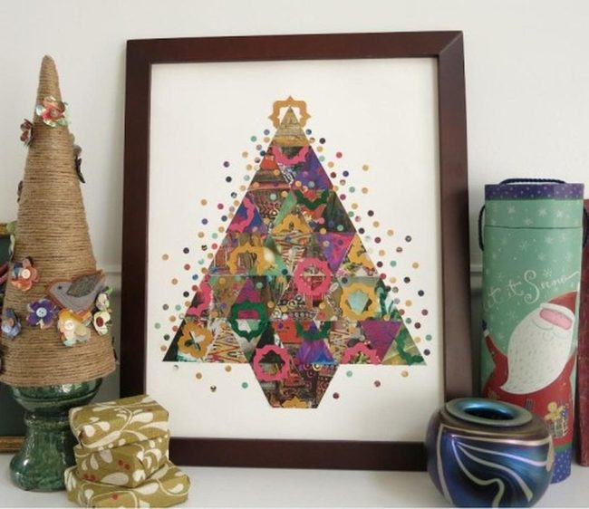 Geometric Triangles Dark Wood Frame