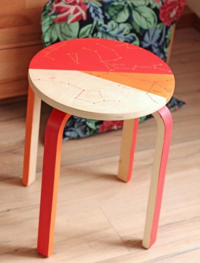Red Constellation Wooden Stool