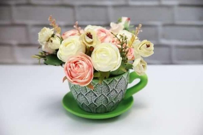 Green Teacup Flower Arrangement
