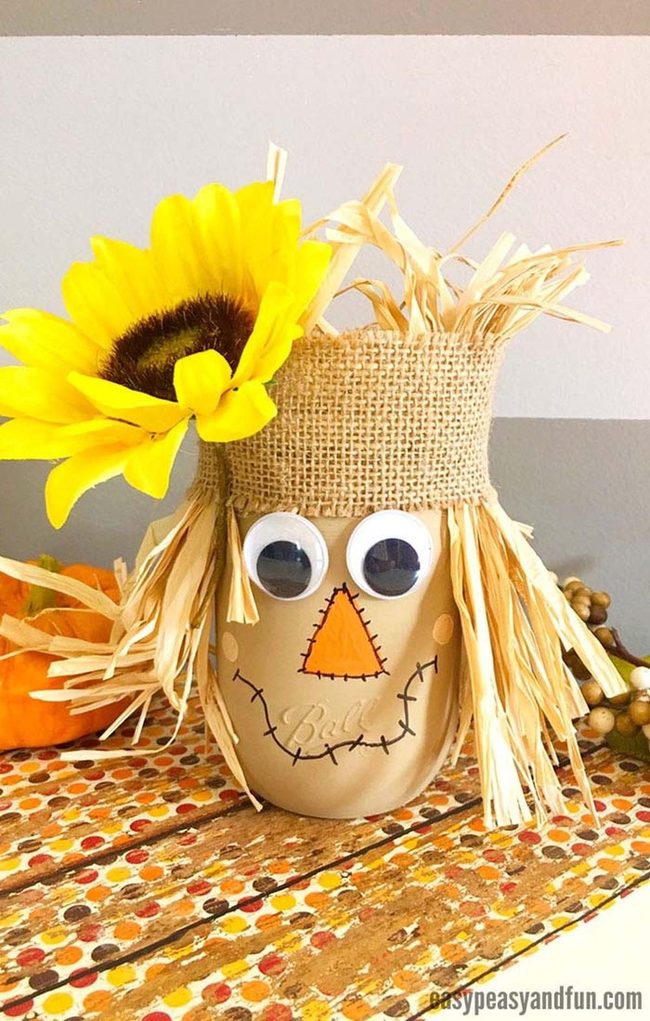 Painted Mason Jar Scarecrow