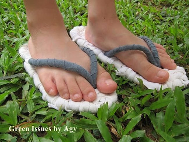 White Woven Soles, Gray Straps