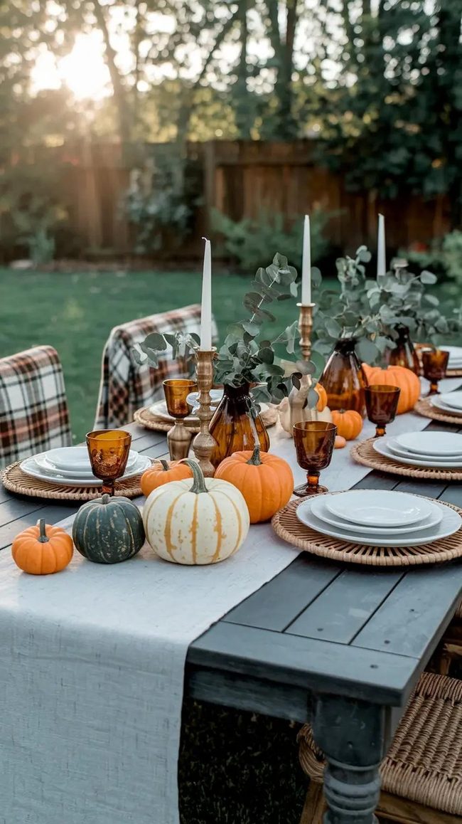 Golden Glass And Rust Autumn Tablescape