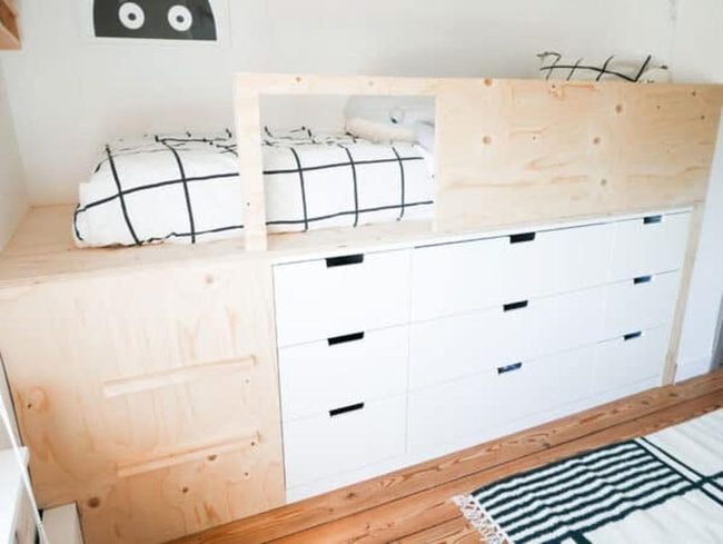 White Drawers Under Plywood Bed