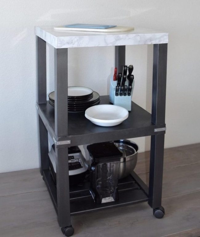 Black Metal Kitchen Cart White Surface