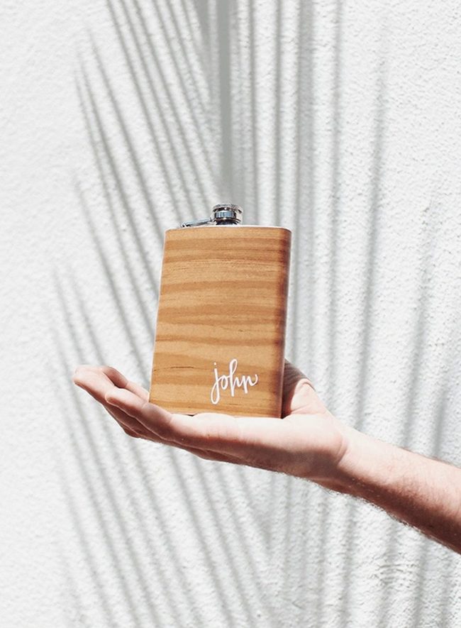 Personalized Wood Flask With Metal Details