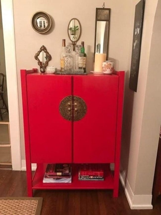 Red Furniture With Mirrored Walls