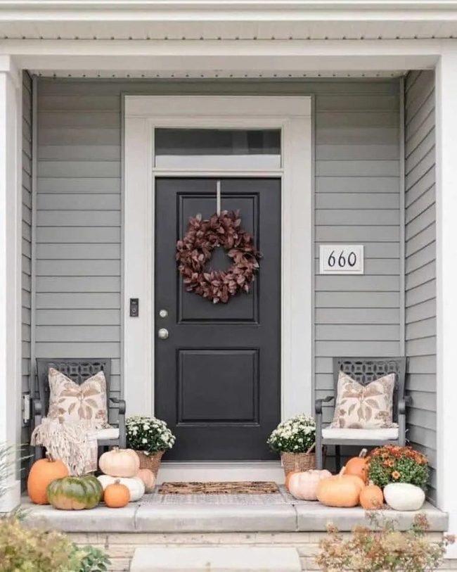 Burgundy Wreaths on Black Doors