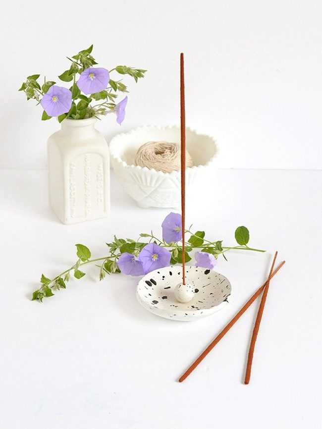Purple Blooms, Green Leaves, White Calm