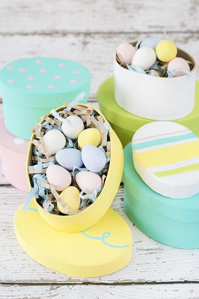 Pastel Eggs Nested In Springtime Boxes