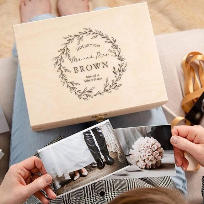 Engraved Wood Memory Box Newlyweds