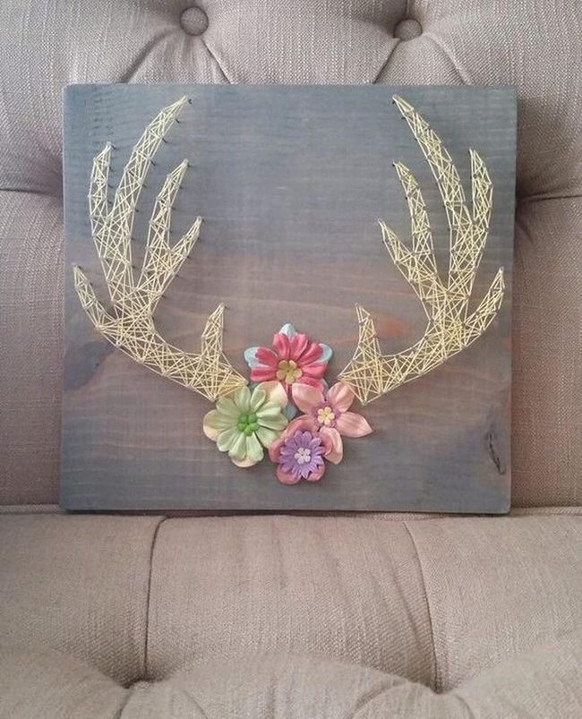 Antlers With Floral String Art